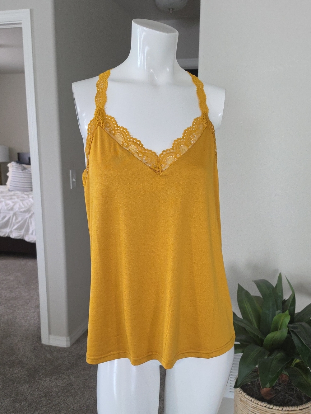 Daytrip Mustard Lace-Trim V-Neck Cami